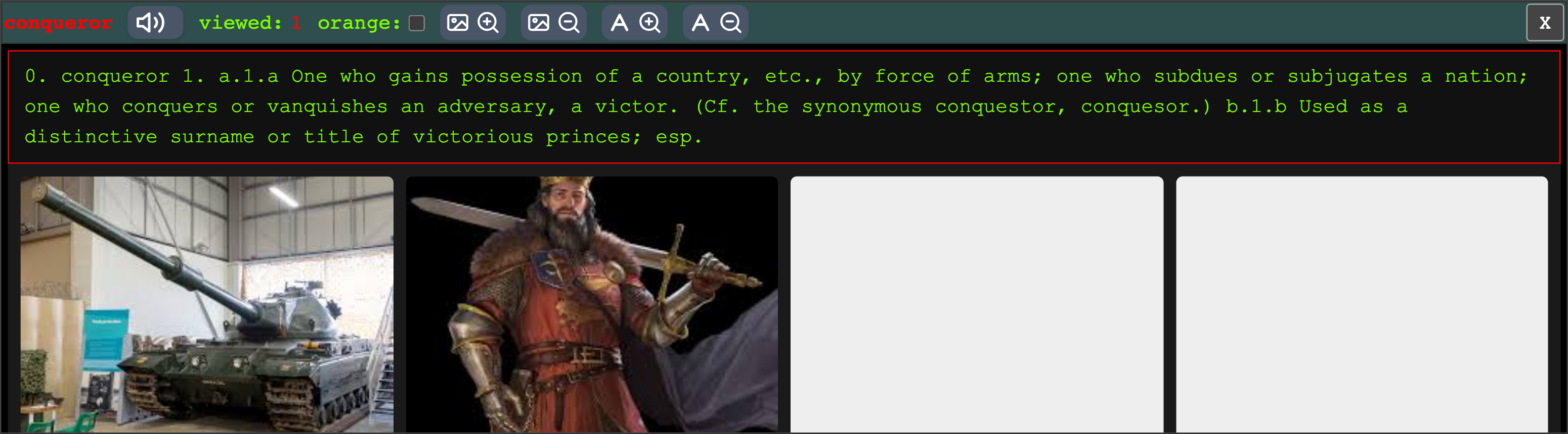 The definition panel
